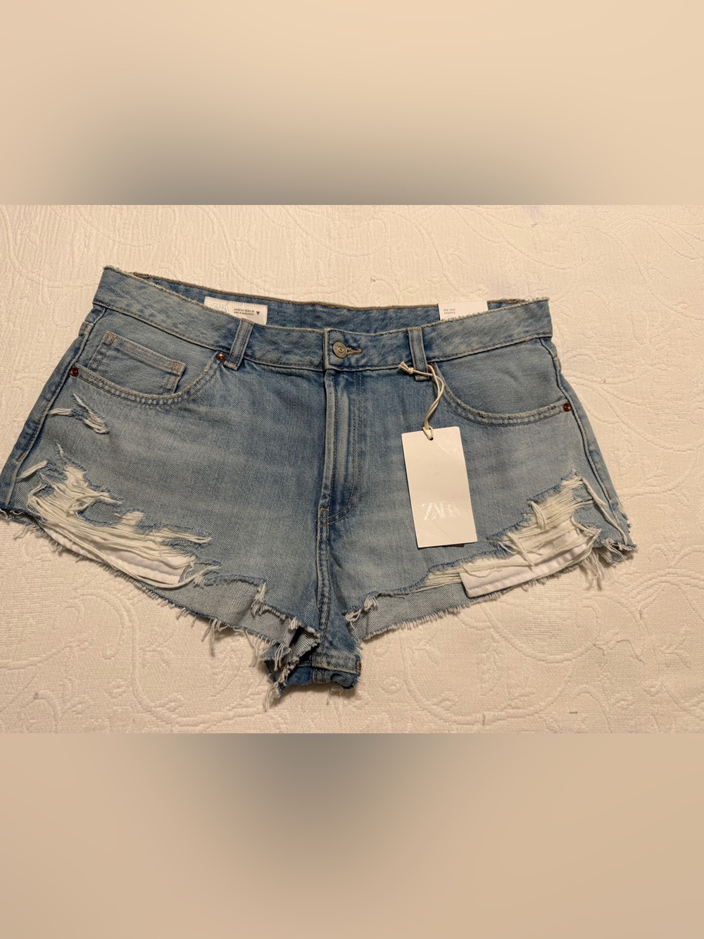 ZARA Light Blue Ripped Denim Jean Shorts